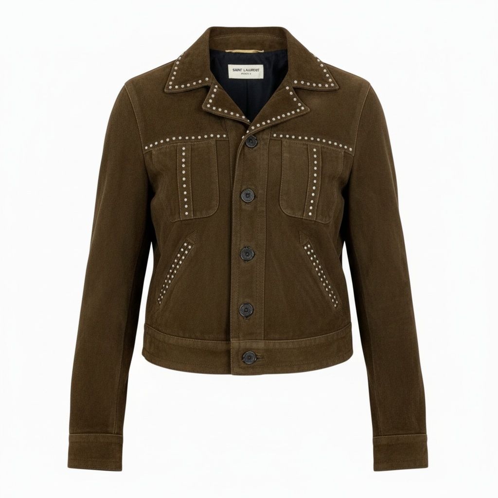 Saint Laurent Ab9 Studded Jacket Western 34 Brown Goat Leather