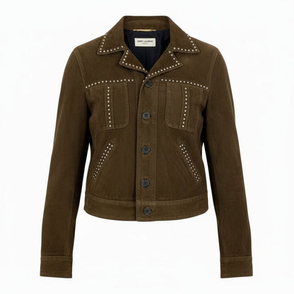 Saint Laurent Ab9 Studded Jacket Western 34 Brown Goat Leather