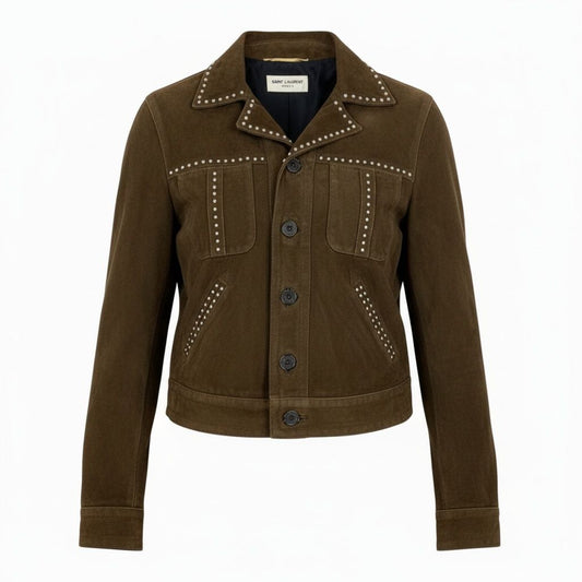Saint Laurent Ab9 Studded Jacket Western 34 Brown Goat Leather