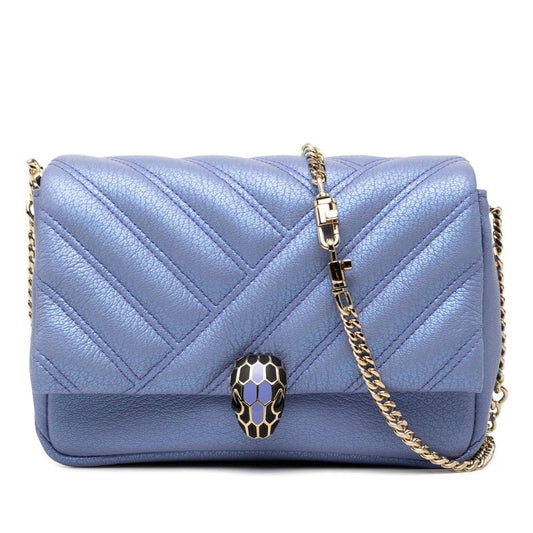 Bvlgari Serpenti Cabochon Crossbody Chain Shoulder Bag Purple Leather