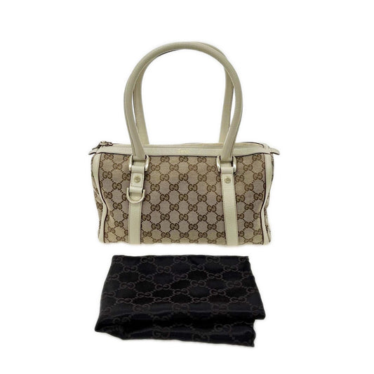Gucci Mini Boston Bag GG Zipper Tag Half Torn Beige