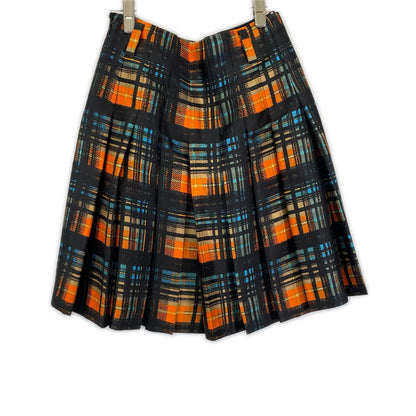 Prada Orange Check Waist Belt Ribbon Pleated Skirt 36 — view 2