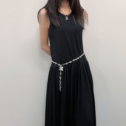 Celine Vintage Triomphe Chain Belt Plated Silver