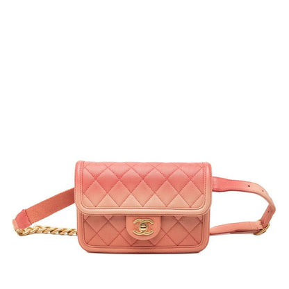 Chanel Quilted CC Logo Sunset on the Sea Waist Bag Pink Caviar Leather