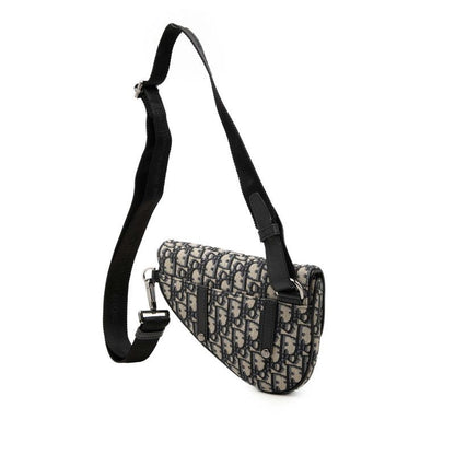 Dior Oblique Saddle Belt Bag Beige Navy Black Canvas Leather — view 2