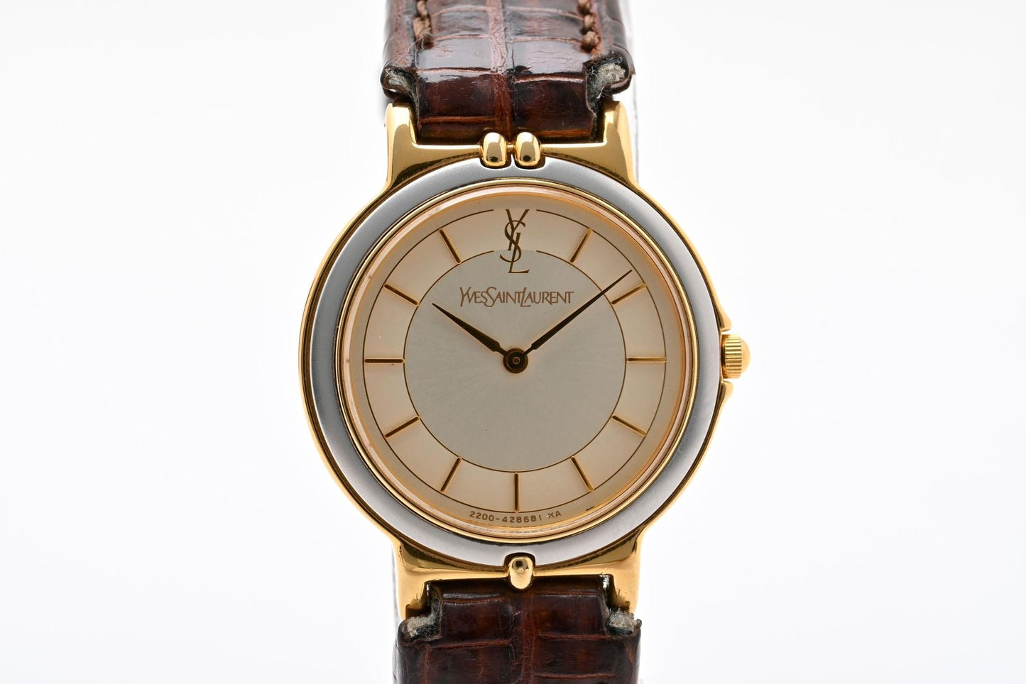 Saint Laurent YSL 2200 Quartz Watch Gold Dial Leather Strap — view 2