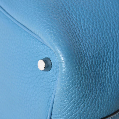 Hermes Picotin Lock PM Handbag Blue Jean Taurillon Clemence Silver — view 8