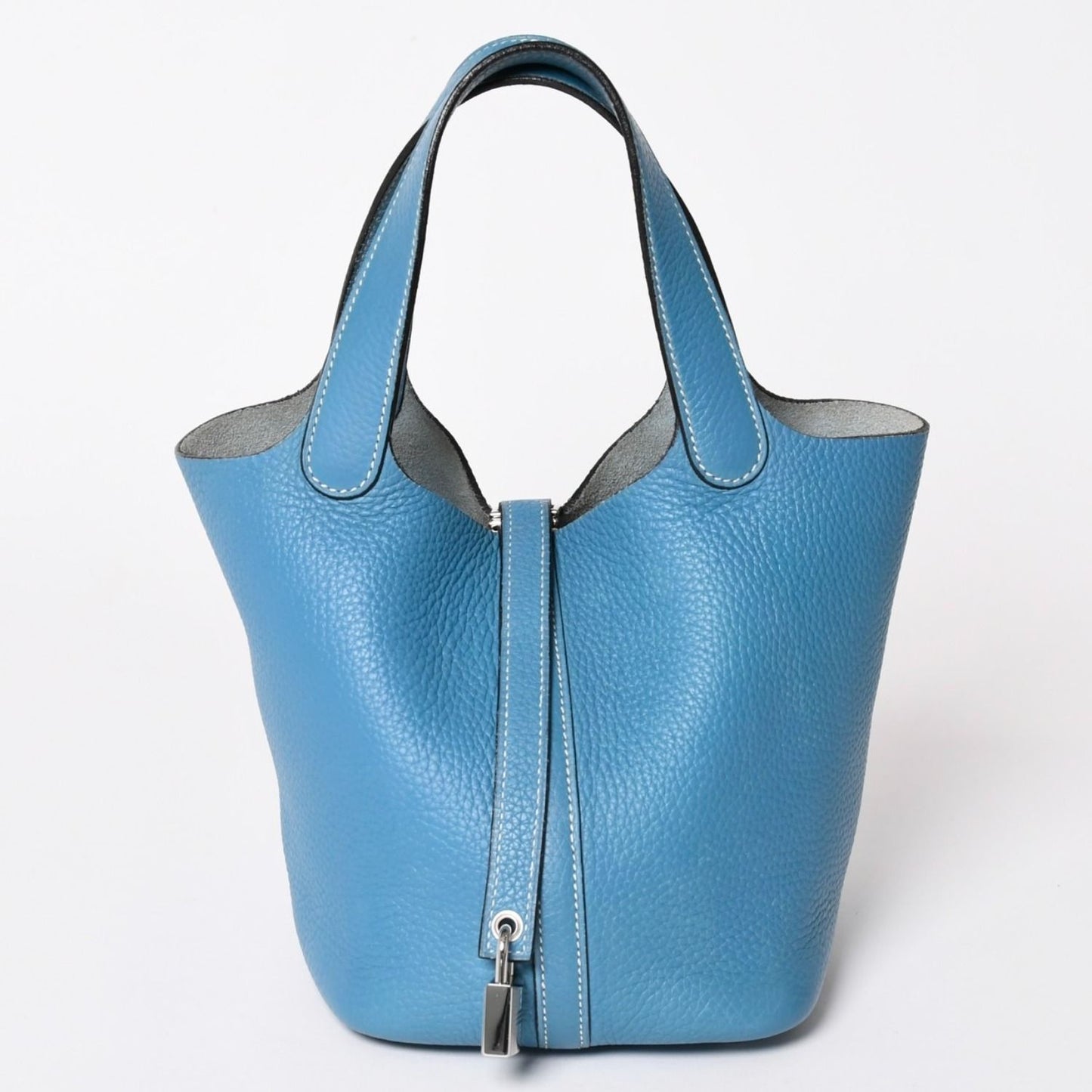 Hermes Picotin Lock PM Handbag Blue Jean Taurillon Clemence Silver — view 3