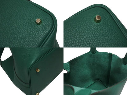 Hermes Picotin Lock 22 Handbag Taurillon Clemence Vert Vertigo Gold — view 8