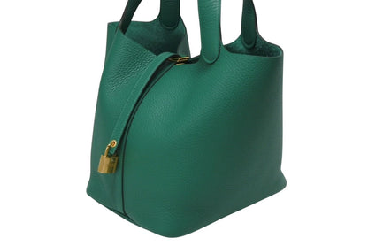 Hermes Picotin Lock 22 Handbag Taurillon Clemence Vert Vertigo Gold — view 4