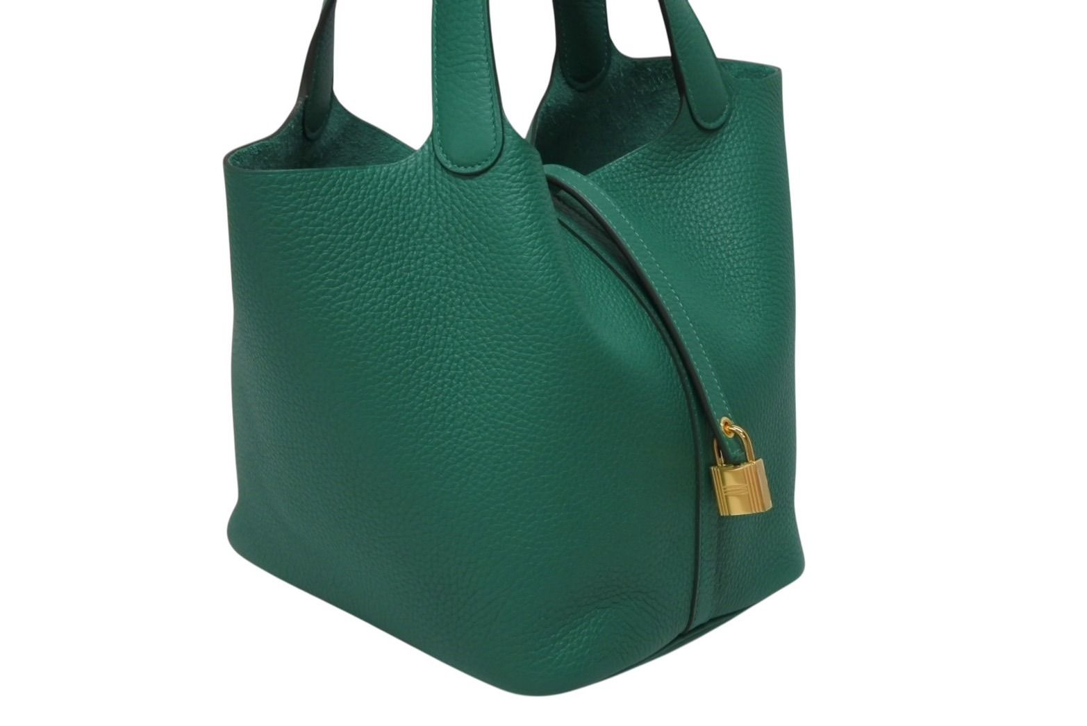Hermes Picotin Lock 22 Handbag Taurillon Clemence Vert Vertigo Gold — view 5