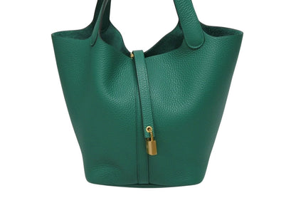 Hermes Picotin Lock 22 Handbag Taurillon Clemence Vert Vertigo Gold — view 3