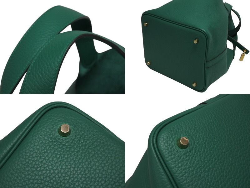 Hermes Picotin Lock 22 Handbag Taurillon Clemence Vert Vertigo Gold — view 7