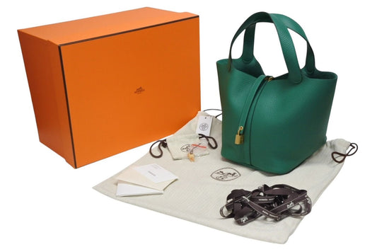 Hermes Picotin Lock 22 Handbag Taurillon Clemence Vert Vertigo Gold