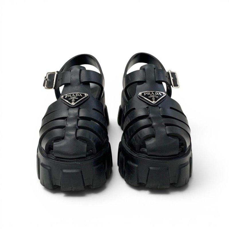 Prada Monolith Sandals Shoes Rubber Black Triangle Logo — view 2