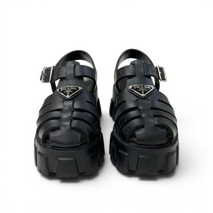 Prada Monolith Sandals Shoes Rubber Black Triangle Logo — view 2