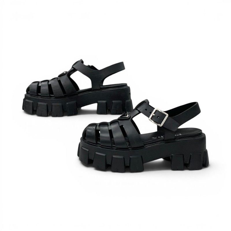 Prada Monolith Sandals Shoes Rubber Black Triangle Logo — view 3