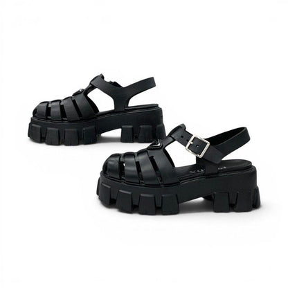Prada Monolith Sandals Shoes Rubber Black Triangle Logo — view 3
