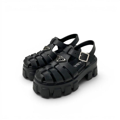 Prada Monolith Sandals Shoes Rubber Black Triangle Logo