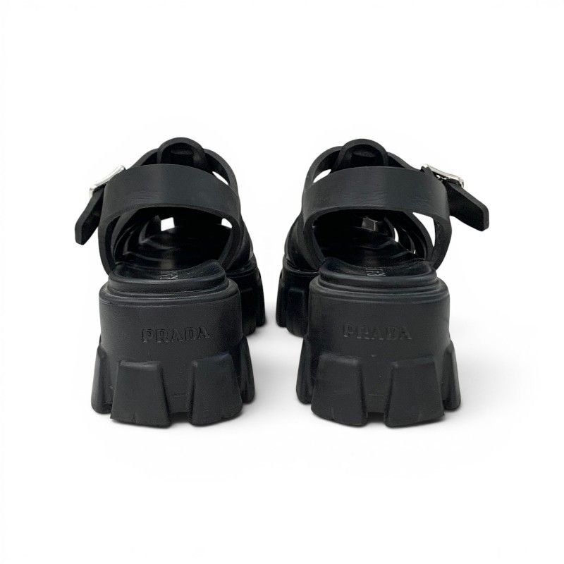 Prada Monolith Sandals Shoes Rubber Black Triangle Logo — view 5