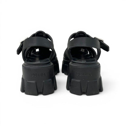 Prada Monolith Sandals Shoes Rubber Black Triangle Logo — view 5