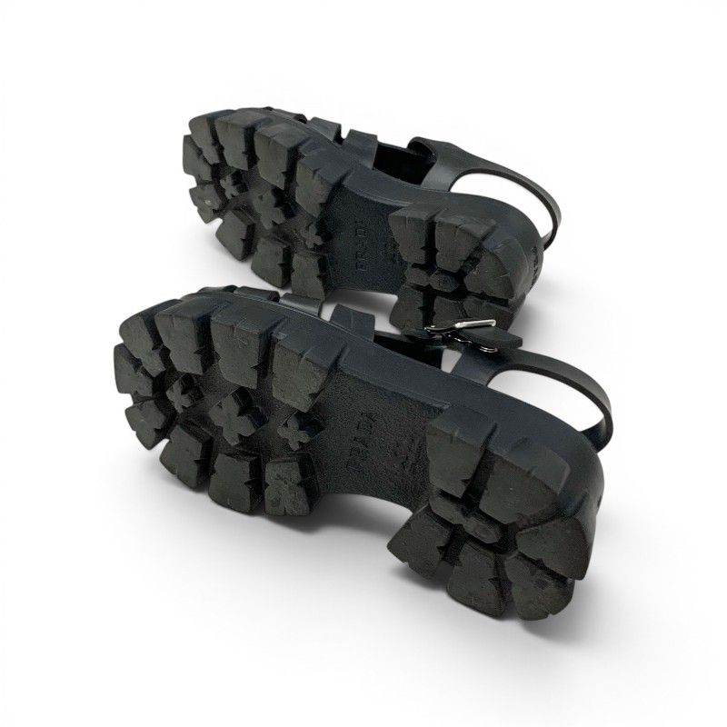 Prada Monolith Sandals Shoes Rubber Black Triangle Logo — view 6