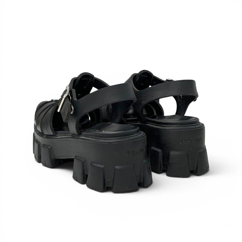 Prada Monolith Sandals Shoes Rubber Black Triangle Logo — view 4