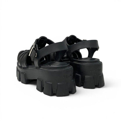 Prada Monolith Sandals Shoes Rubber Black Triangle Logo — view 4
