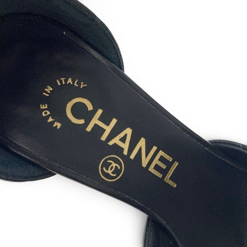 Chanel Sandals Shoes Leather Black CC Logo Camellia Quilted Strap — view 7