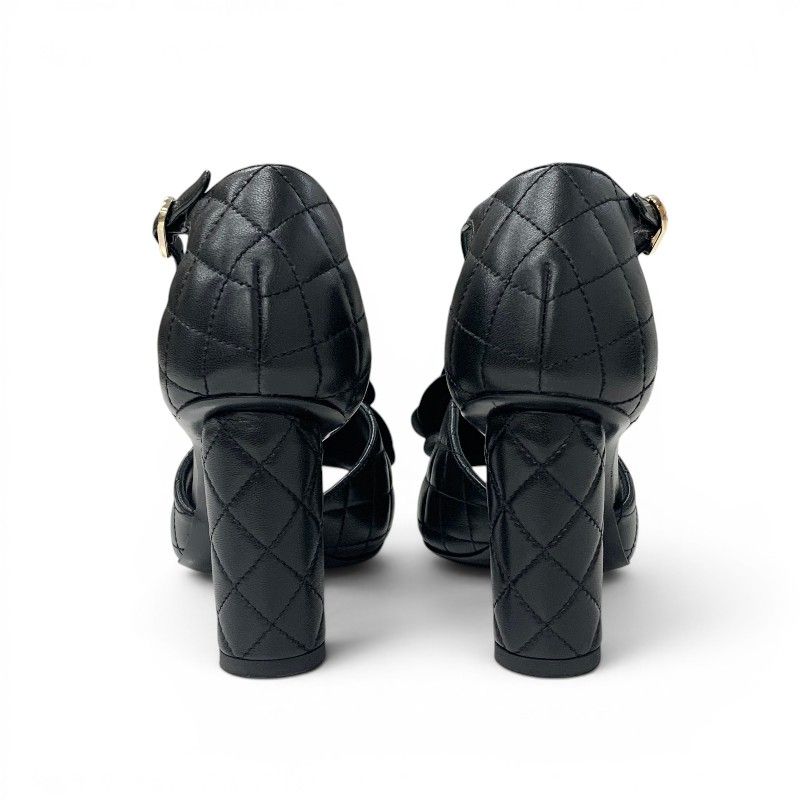 Chanel Sandals Shoes Leather Black CC Logo Camellia Quilted Strap — view 5