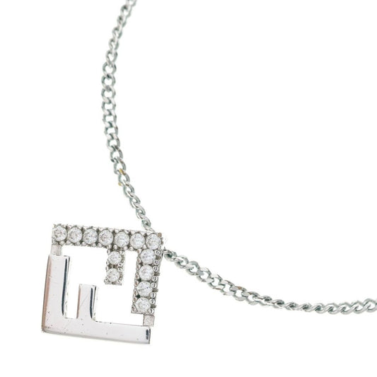 Fendi Forever FF Logo Rhinestone Chain Necklace Silver
