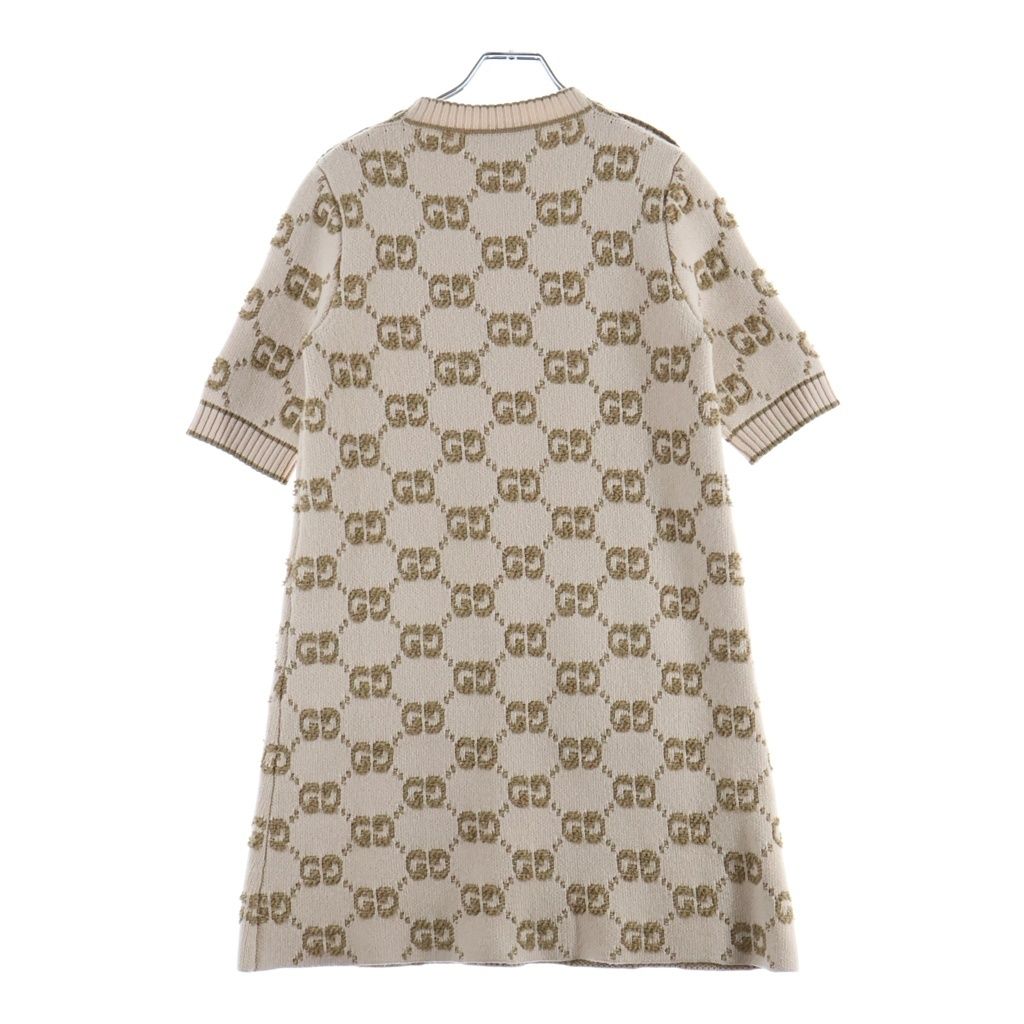 Gucci GG Wool Boucl Jacquard Dress Short Sleeve Knit Logo All Over Pattern Gold — view 2