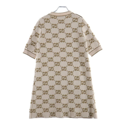 Gucci GG Wool Boucl Jacquard Dress Short Sleeve Knit Logo All Over Pattern Gold — view 2