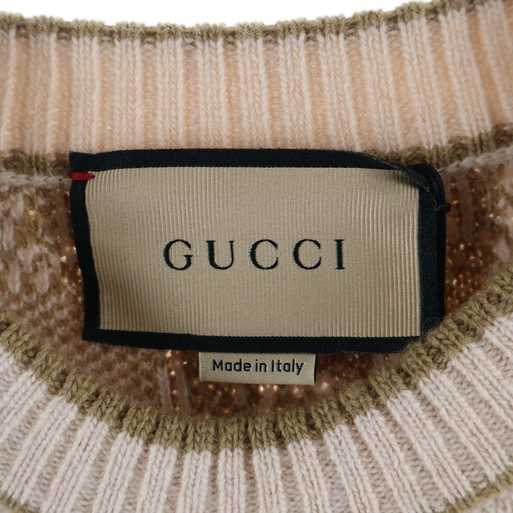 Gucci GG Wool Boucl Jacquard Dress Short Sleeve Knit Logo All Over Pattern Gold — view 6