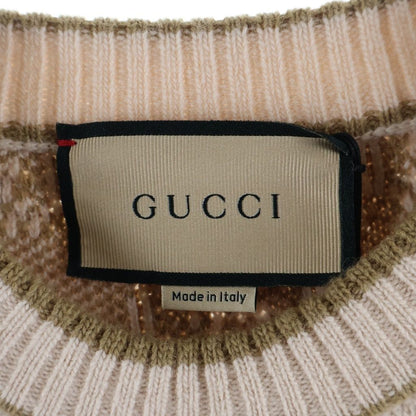 Gucci GG Wool Boucl Jacquard Dress Short Sleeve Knit Logo All Over Pattern Gold — view 6