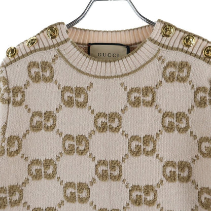 Gucci GG Wool Boucl Jacquard Dress Short Sleeve Knit Logo All Over Pattern Gold — view 3