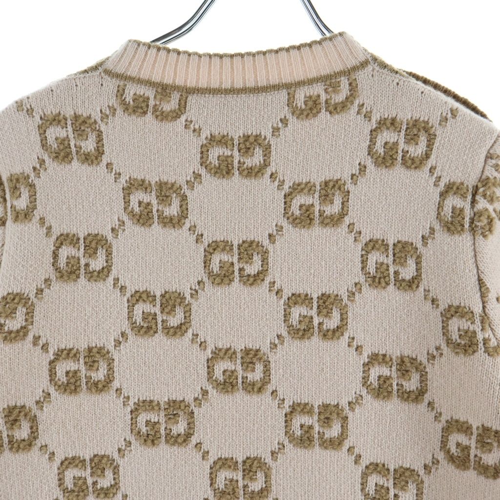 Gucci GG Wool Boucl Jacquard Dress Short Sleeve Knit Logo All Over Pattern Gold — view 4