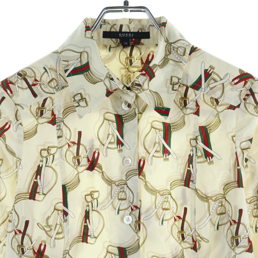 Gucci Belt Pattern All Over Long Sleeve Shirt Cotton Polyurethane Beige — view 3
