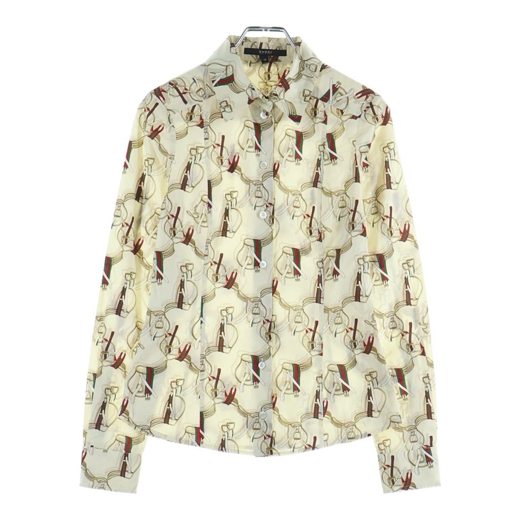 Gucci Belt Pattern All Over Long Sleeve Shirt Cotton Polyurethane Beige