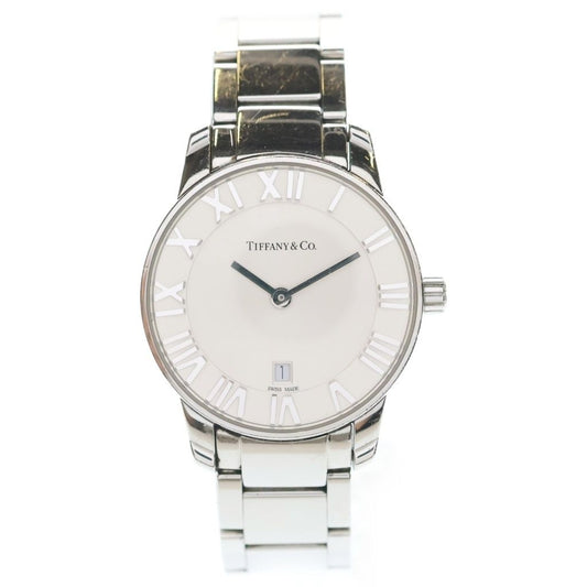 Tiffany & Co Atlas Dome Date White Dial SS Quartz Stainless Watch