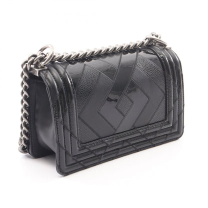 Chanel Shoulder Bag Boy Small Black Caviar Leather Chain Shawl — view 2