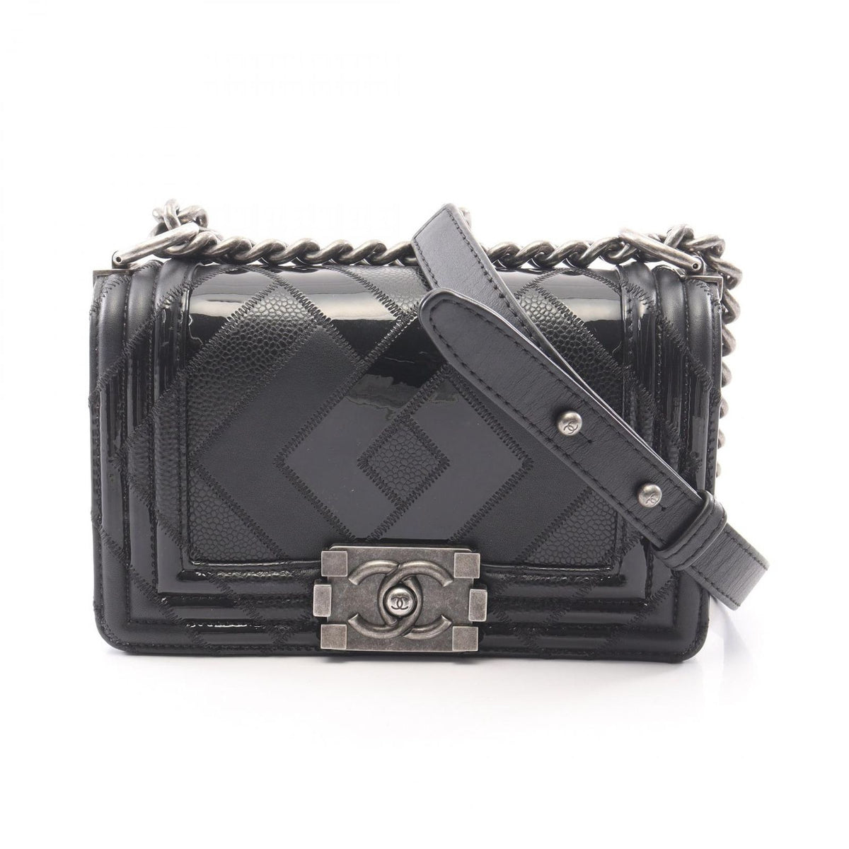 Chanel Shoulder Bag Boy Small Black Caviar Leather Chain Shawl