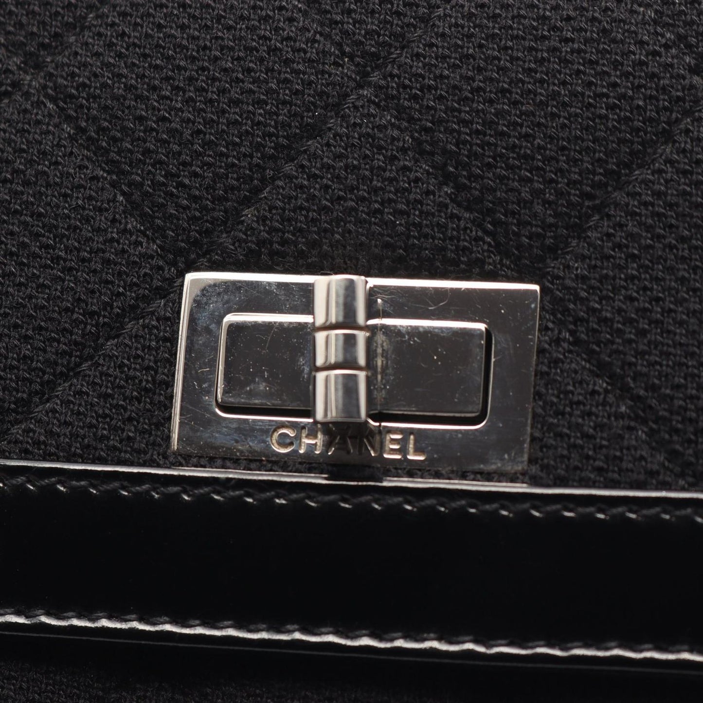 Chanel Shoulder Bag 2.55 Quilted East West Black Canvas Leather Chain — view 6