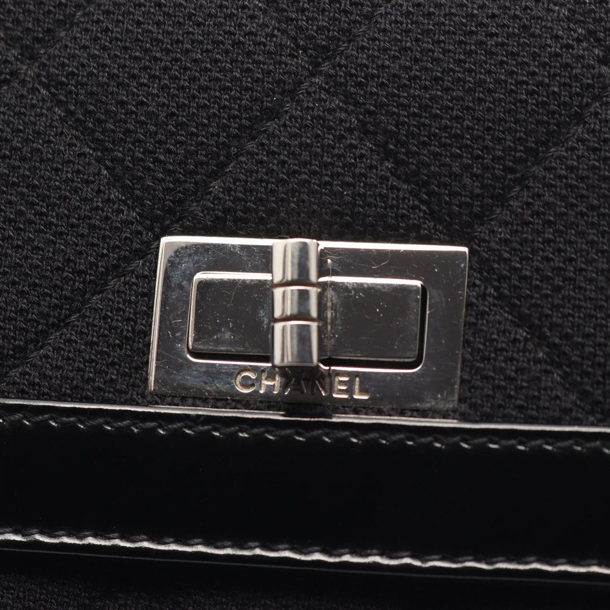 Chanel Shoulder Bag 2.55 Quilted East West Black Canvas Leather Chain — view 6