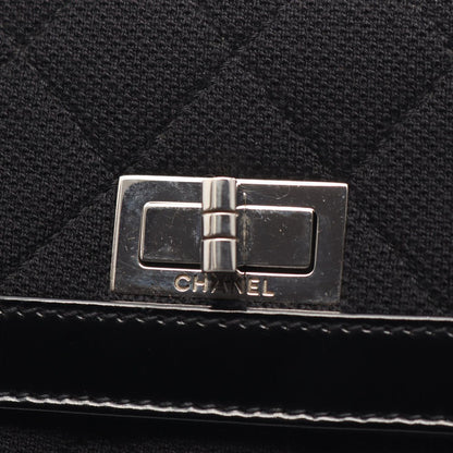Chanel Shoulder Bag 2.55 Quilted East West Black Canvas Leather Chain — view 6