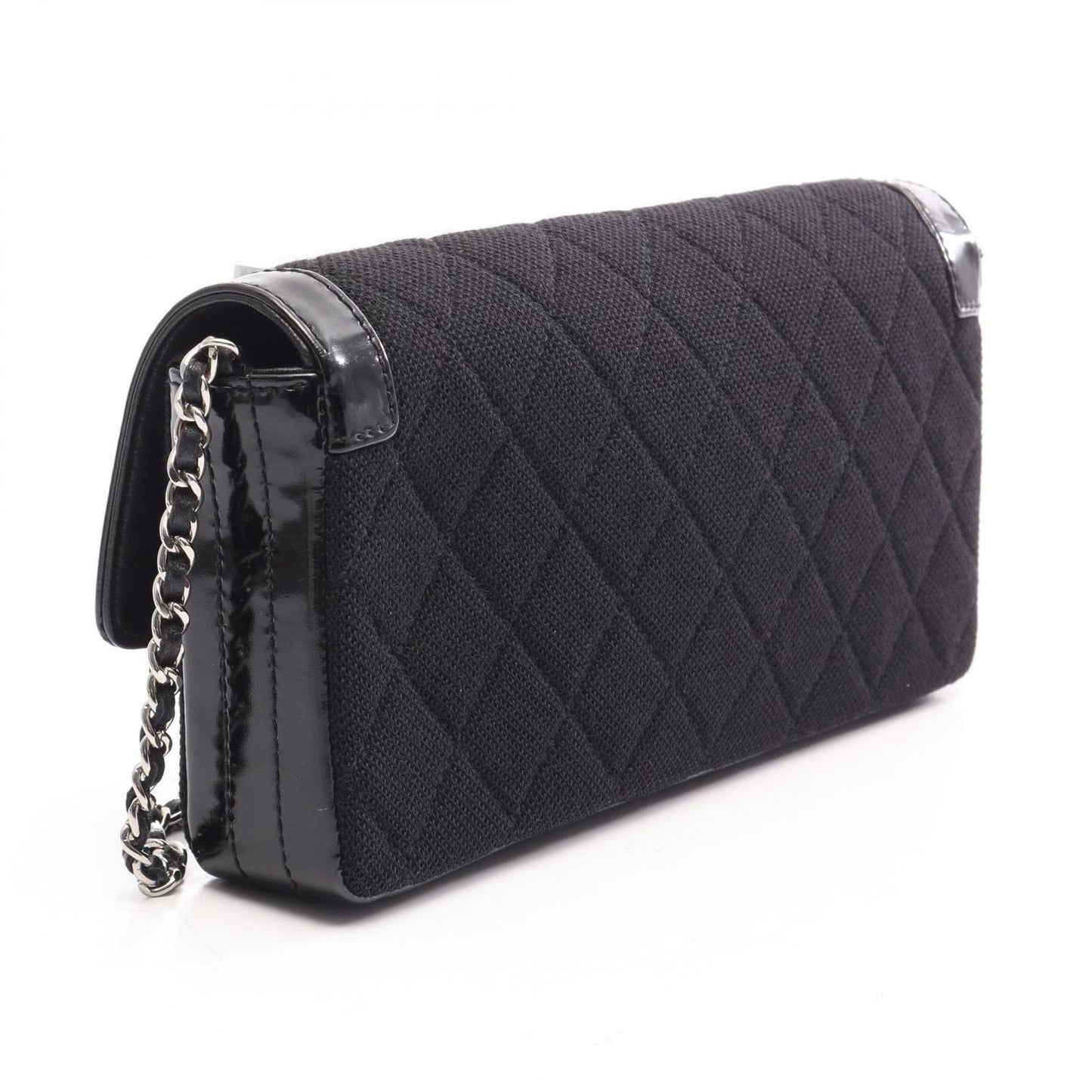 Chanel Shoulder Bag 2.55 Quilted East West Black Canvas Leather Chain — view 2