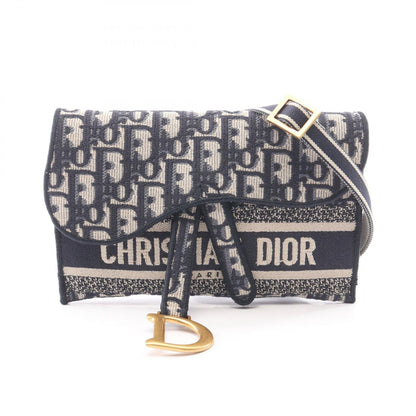 Dior Shoulder Bag Saddle Oblique Slim Pouch Ivory Navy Canvas
