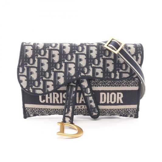 Dior Shoulder Bag Saddle Oblique Slim Pouch Ivory Navy Canvas