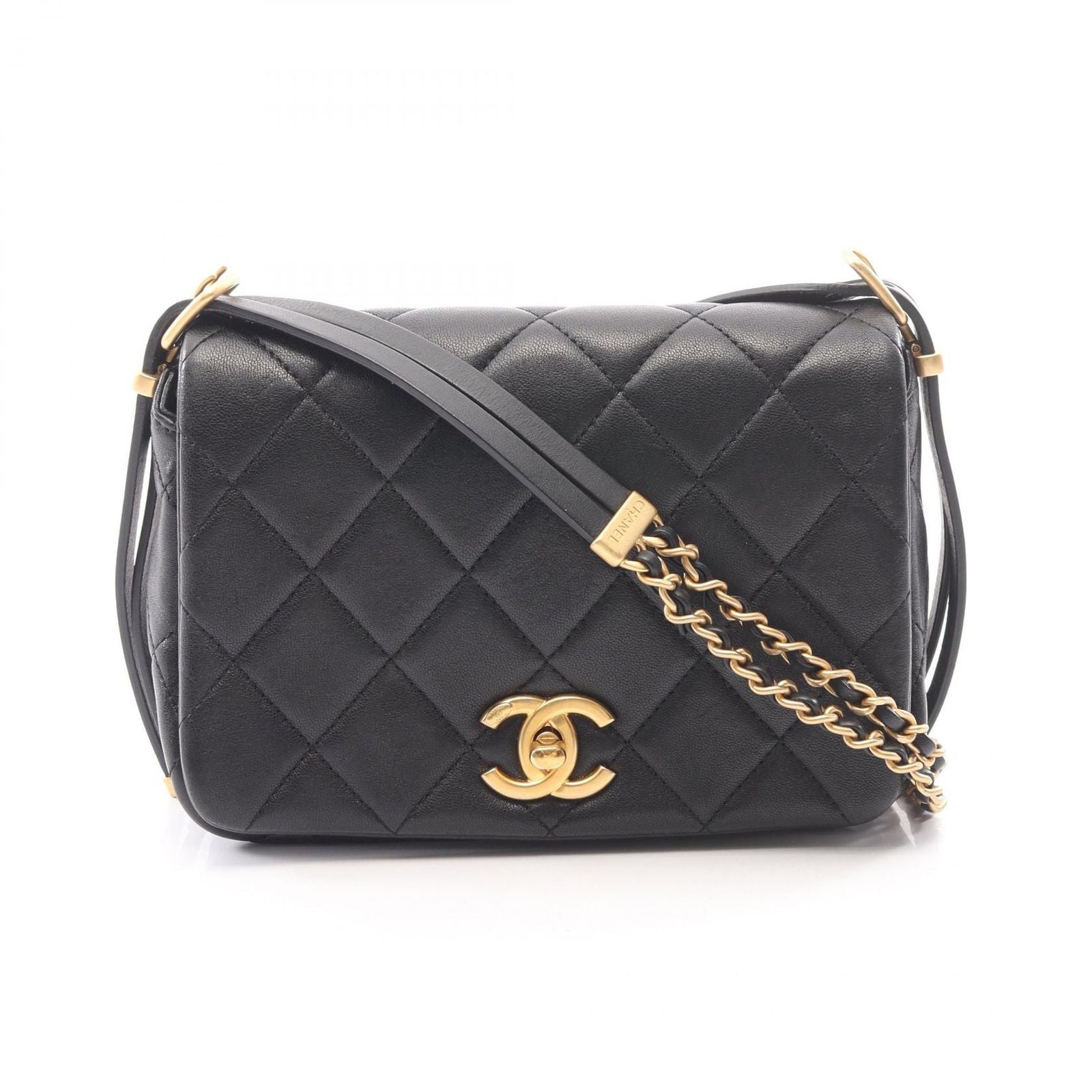 Chanel Shoulder Bag Quilted Black Lambskin Small Flap Chain