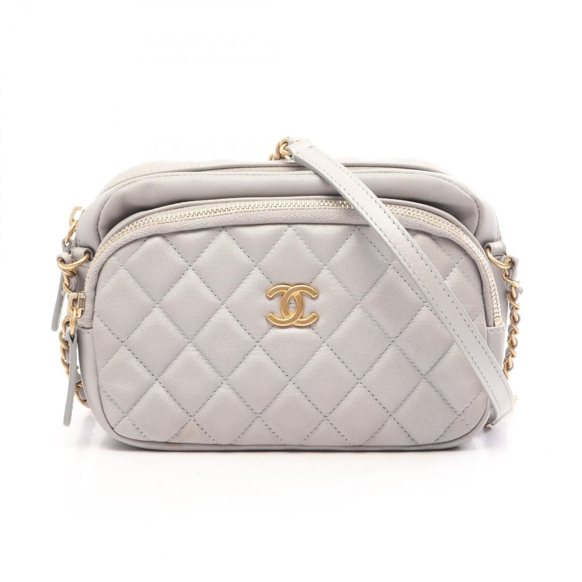 Chanel Shoulder Bag Quilted Gray Leather